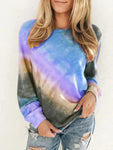 Fashion Tie Dye Rainbow Casual Long Sleeve T-shirt for Women