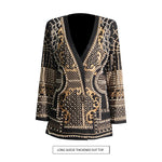 French Court Style Beaded Small Suit Autumn V-Neck Long-Sleeved Print Splicing Jacket Women