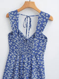 New European and American Style Printed Lace Up Button Embellishment Slimming Back Tie Up Dress