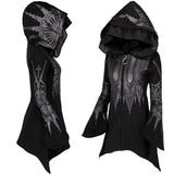 Halloween Cosplay Hoodie Women's Punk Black Long Hooded Printed Sweater