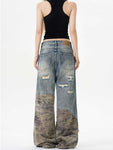 Retro Camouflage Stitching Ripped Jeans