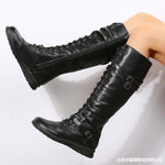 Round Toe Front Lace-up High Tube Side Zipper Knight Boots