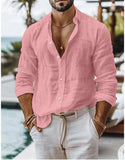 Men's Solid Color Cotton Linen Shirt Casual Style Long Sleeve