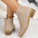 Fashion V-cut Ankle Boots With Side Zipper Round Toe Square Heel Suede Boot For Women Shoes Winter