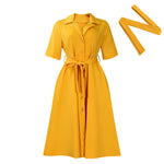 Short Sleeve Suit Collar Strap Solid Color Dress