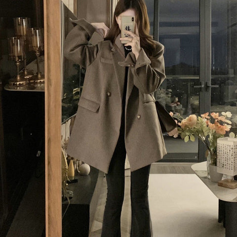 Retro Small Loose Thick Woolen Coat