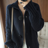 Retro Wool Cardigan Women's Short Long Sleeve Korean Style