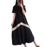 Spring And Summer New Designer Style Pleated Dresses Short-Sleeved Long Knee-Length Loose Covering Meat Thin Skirt