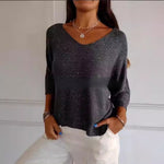 Women's V-neck Fried Dough Twists Slim Knit Pullover Sweater