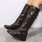 Round Toe Front Lace-up High Tube Side Zipper Knight Boots