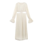 New European and American Style French Open Waist Flared Sleeve Pleated Long Dress