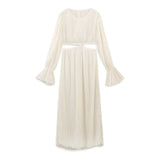 New European and American Style French Open Waist Flared Sleeve Pleated Long Dress