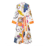 New European and American Style Belt Printed Loose Fitting Long Dress