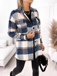 Long-sleeved Single-breasted Plaid Print Shirt Collar Woolen Jacket