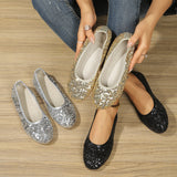 Spring NEW Round Head Shallow Mouth Sequin European And American Large Size Flat Bottom Pumps Women