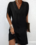 V-neck Pleated Batwing Sleeve Dress