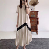 Spring And Summer New Designer Style Pleated Dresses Short-Sleeved Long Knee-Length Loose Covering Meat Thin Skirt