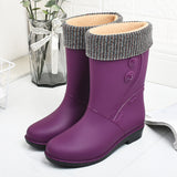 Fashion Velvet Padded Rain Boots Women Warm Knee-high Rain Boots