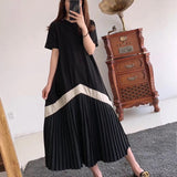 Spring And Summer New Designer Style Pleated Dresses Short-Sleeved Long Knee-Length Loose Covering Meat Thin Skirt