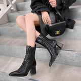 Square Head Boots With Chunky Heels Women