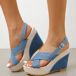 Women's Platform Wedge Sandals Plus Size Denim