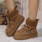 Fashion Lace-up Snow Boots Winter Flat Thick-soled Height-enhancing Cotton Shoes For Women Casual Warm Short Boot