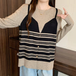 Plus Size Contrast Color Striped Fake Two Pieces Sweater
