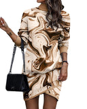 New Long-Sleeved High-Neck Print Irregular Dresses for Women