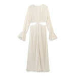 New European and American Style French Open Waist Flared Sleeve Pleated Long Dress