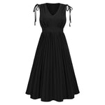 Women's New Sleeveless Slim Pleated Skirt Sexy V-Neck Dress