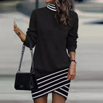 New Long-Sleeved High-Neck Print Irregular Dresses for Women