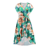 V-Neck Bat Sleeve Print Dress Summer New Women's Fishtail Dress Plus Size