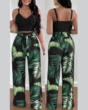 European and American Spring/Summer New Fashion Print Strap Tie Long Pants Set of 2