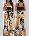 European and American Spring/Summer New Fashion Print Strap Tie Long Pants Set of 2