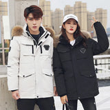 Men's White Duck Down Jacket Cargo Warm Hooded Thick Puffer Coats Couple High Quality Overcoat Thermal Winter Parka Streetwear