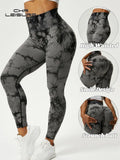 CHRLEISURE Tie Dye Push Up High Waist Leggings Stretch Athletic Women Sexy Pants Casual Seamless Gym Knitting Leggings Femme