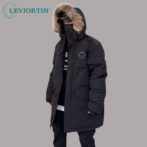 Men's White Duck Down Jacket Cargo Warm Hooded Thick Puffer Coats Couple High Quality Overcoat Thermal Winter Parka Streetwear