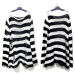 New Punk Gothic Long Unisex Sweater Summer Women Striped Cool Hollow Out Hole Broken Jumper Loose Rock Thin Dark Streetwear Top