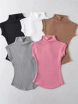 Women Summer Sexy Turtleneck Sleeveless T-Shirts Tops Solid Slim Fit Pullovers Causal Tees Shirts Female Streetwear Basics Tees