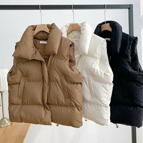 Autumn Winter Y2K Vest Women Thick Warm Down Vest Harajuku Loose Jacket Casual Outerwear Short Waistcoat Windproof Vest Coats