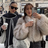 Iconic Street Fashion Week Luxury Brand Gardient Cropped Faux Fur Coat Women Winter 2023 Hot Cool Girls Fluffy Short Fur Jacket