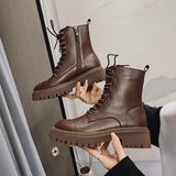 Thin Side Zip Platform Thick Heel British Fan Boots For Women