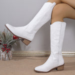 Women's Embroidered Round Head Chunky Heel Boots