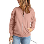 Women's Solid Color Zipper Jacket Coat Fashion Casual Cardigan Long Sleeve Stadiumjumper