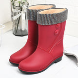 Fashion Velvet Padded Rain Boots Women Warm Knee-high Rain Boots