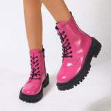 Women's Bright Leather Side Zipper Martin Boots