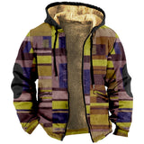 Multicolor Pattern Printed Sweater Brown Lining Cotton-padded Jacket