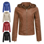 Women's Clothing Fleece-lined Thickened Leather Coat Hooded