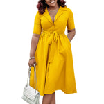 Short Sleeve Suit Collar Strap Solid Color Dress