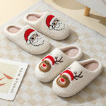 Christmas Home Slippers Cute Cartoon Santa Claus Cotton Slippers For Women And Men Couples Winter Warm Furry Shoes